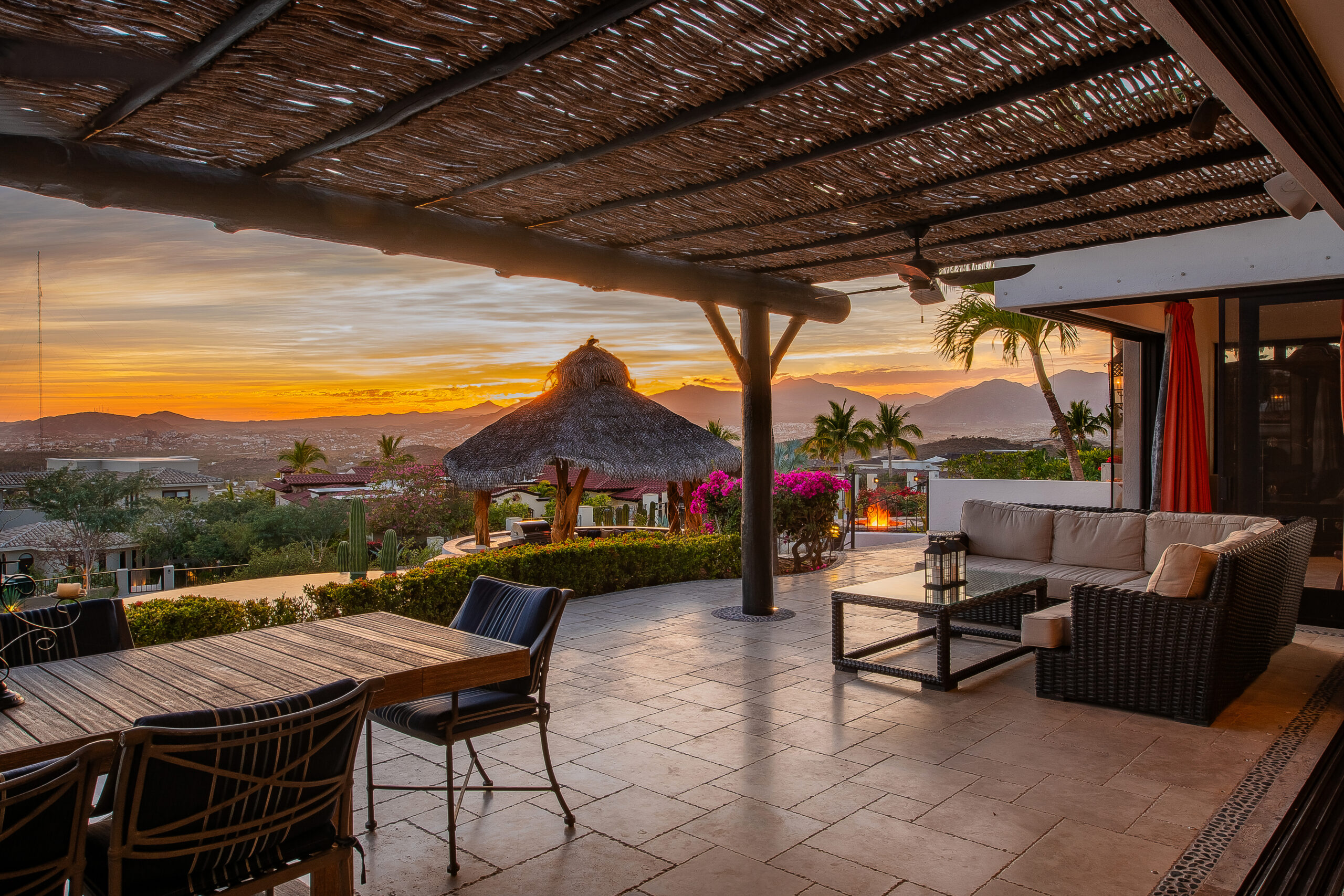 Palapa terrace overlooking the Sea of Cortez at a Los Cabos villa managed by AMG Property Services
